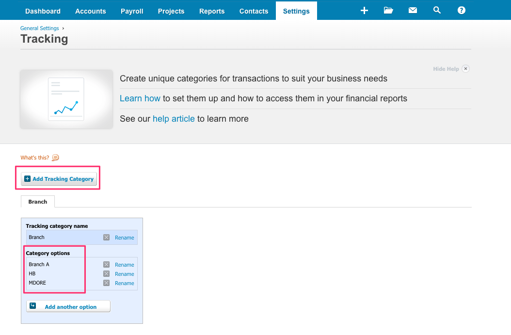 tracking codes xero