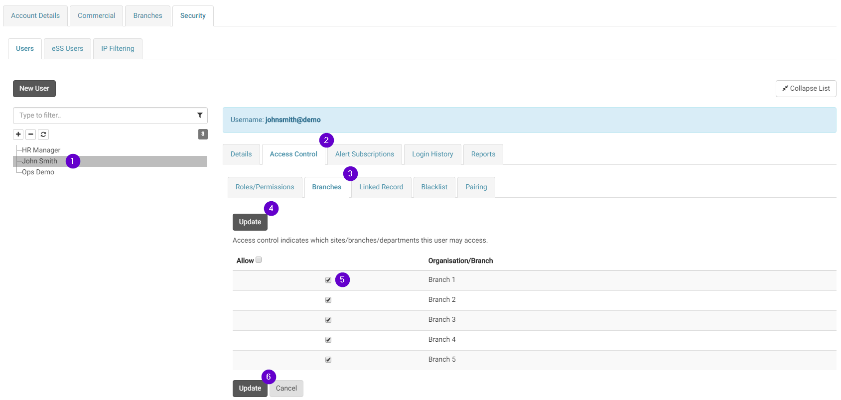 User Access Control via Branches – enableHR